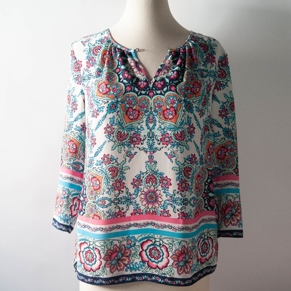 Talbots Colorful Mandala Print Top